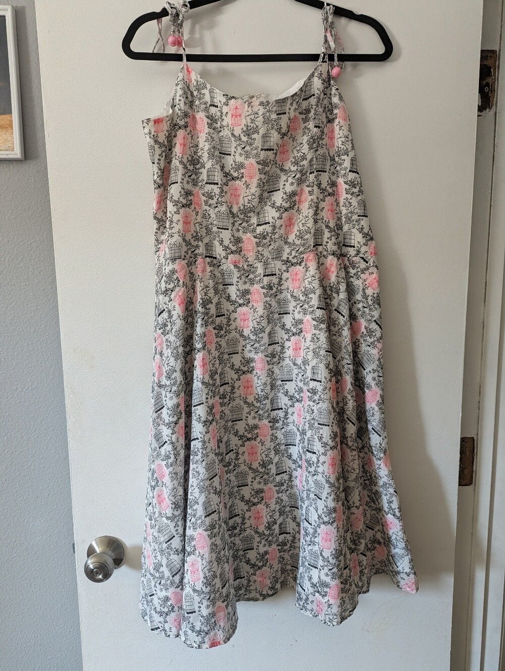 Unique Vintage Black And Pink Birdcage Dress